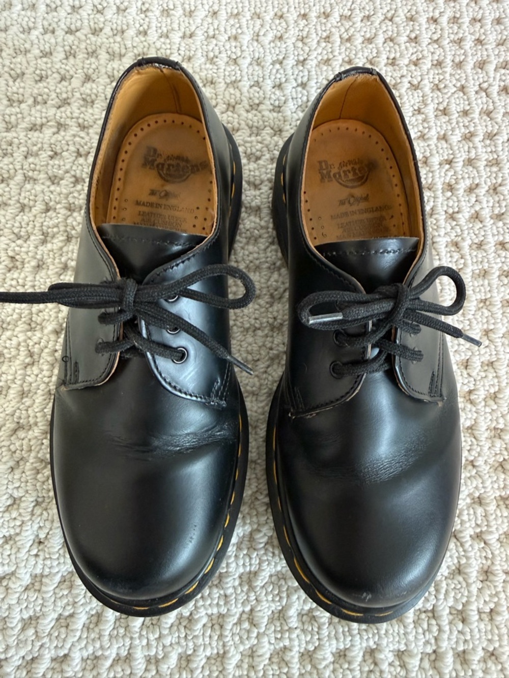 Dr. Martens 1461 Oxford Smooth Black Leather Shoes Vintage Made in England Sz 4